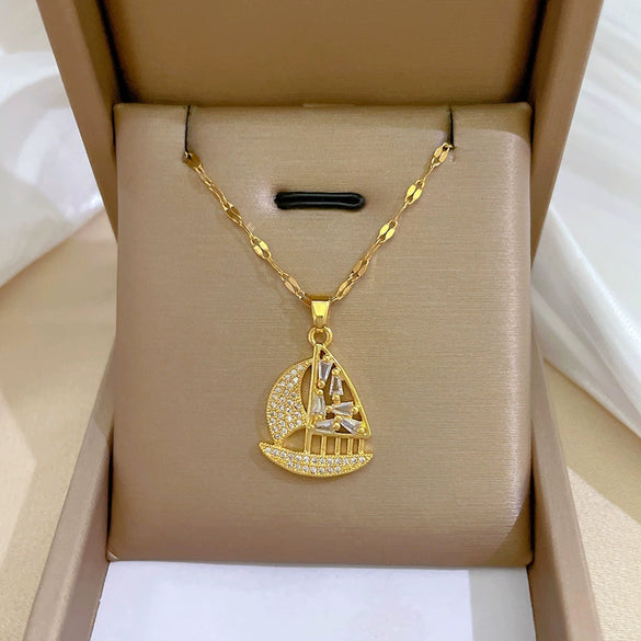 Women's Stainless Steel And Copper Necklace With Geometric Pattern And Electroplating Treatment
