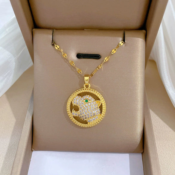 Women's Stainless Steel And Copper Necklace With Geometric Pattern And Electroplating Treatment