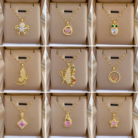 Women's Stainless Steel And Copper Necklace With Geometric Pattern And Electroplating Treatment