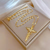 Women's Stainless Steel And Copper Necklace With Rotating Dragonfly Pendant Geometric Style Electroplating