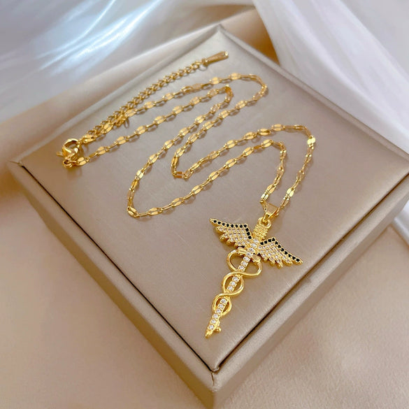 Women's Stainless Steel And Copper Necklace With Rotating Dragonfly Pendant Geometric Style Electroplating
