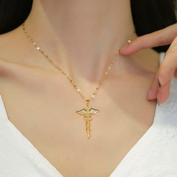 Women's Stainless Steel And Copper Necklace With Rotating Dragonfly Pendant Geometric Style Electroplating