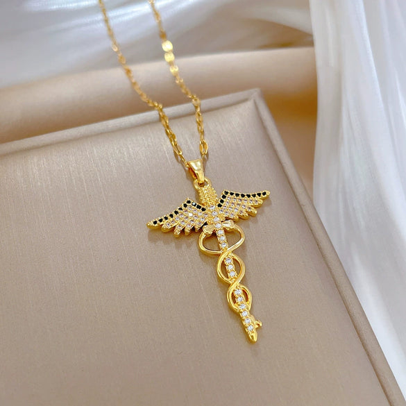 Women's Stainless Steel And Copper Necklace With Rotating Dragonfly Pendant Geometric Style Electroplating