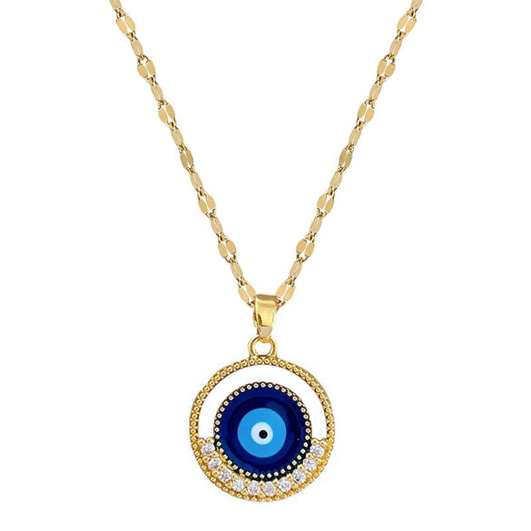 Women's Stainless Steel And Copper Ring Eyes Geometric Electroplated Necklace