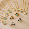 Women's Stainless Steel And Freshwater Pearl Clavicle Necklace And Open Ring Set With Enamel Glaze Rose Electroplated Snake Bone Chain