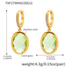 Women's Stainless Steel And Glass Geometric Patterned Edged Stone Pendant Earrings With Electroplating