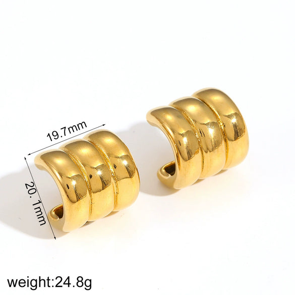 Women's Stainless Steel And 18K Gold Cshaped Geometric Electroplated Earrings