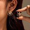 Women's Stainless Steel And 18K Gold Electroplated Hollow Flower Pearl Inlaid Earrings