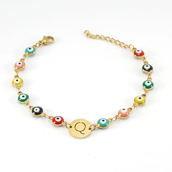 Women's Stainless Steel And 18K Gold Plated Letter Evil Eye Dripping Oil Bracelet