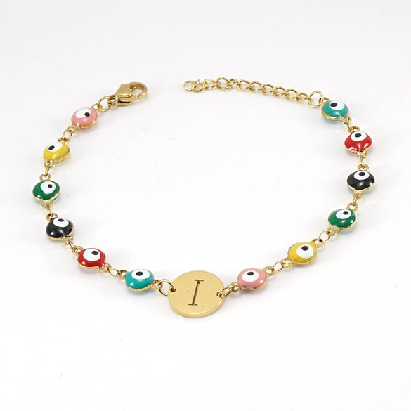 Women's Stainless Steel And 18K Gold Plated Letter Evil Eye Dripping Oil Bracelet