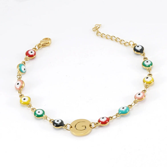Women's Stainless Steel And 18K Gold Plated Letter Evil Eye Dripping Oil Bracelet