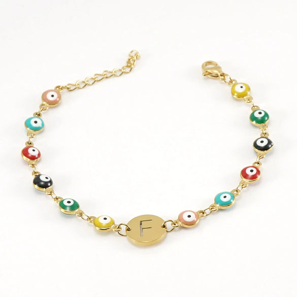 Women's Stainless Steel And 18K Gold Plated Letter Evil Eye Dripping Oil Bracelet