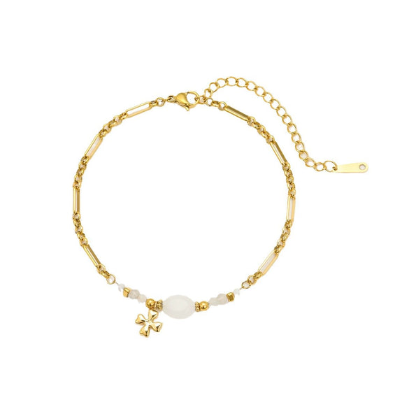 Women's Stainless Steel And Lapis Lazuli Fourleaf Clover Pendant Bracelet Jewelry With Electroplating Light Luxury Highend Style