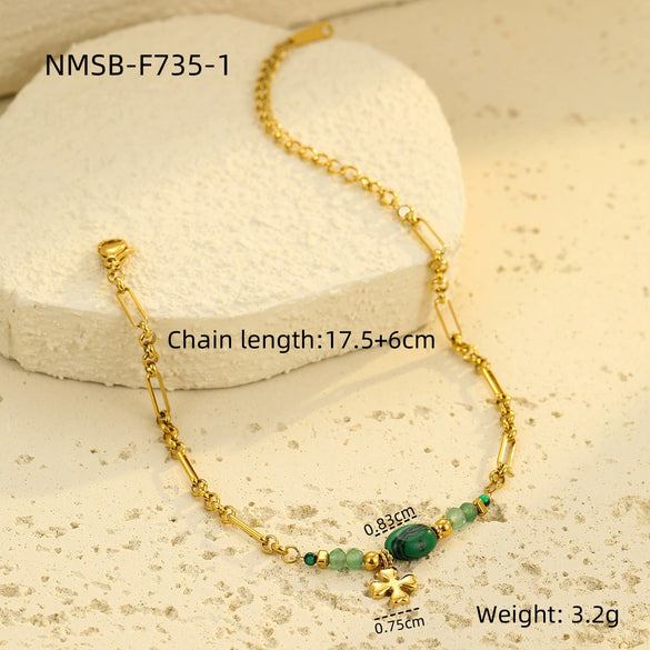 Women's Stainless Steel And Lapis Lazuli Fourleaf Clover Pendant Bracelet Jewelry With Electroplating Light Luxury Highend Style