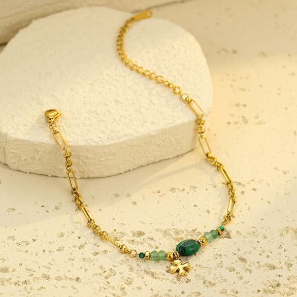 Women's Stainless Steel And Lapis Lazuli Fourleaf Clover Pendant Bracelet Jewelry With Electroplating Light Luxury Highend Style
