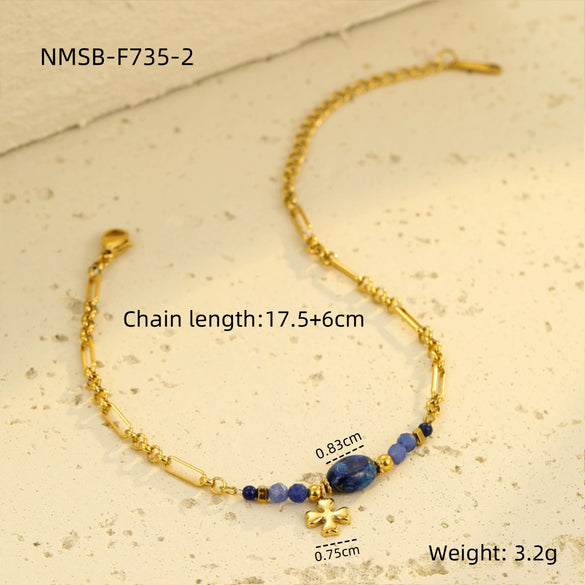 Women's Stainless Steel And Lapis Lazuli Fourleaf Clover Pendant Bracelet Jewelry With Electroplating Light Luxury Highend Style