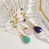 Women's Stainless Steel And Natural Stone Geometric Water Drop Pendant Necklace Set With Gemstones