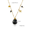 Women's Stainless Steel And Natural Stone Geometric Water Drop Pendant Necklace Set With Gemstones