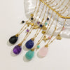 Women's Stainless Steel And Natural Stone Geometric Water Drop Pendant Necklace Set With Gemstones