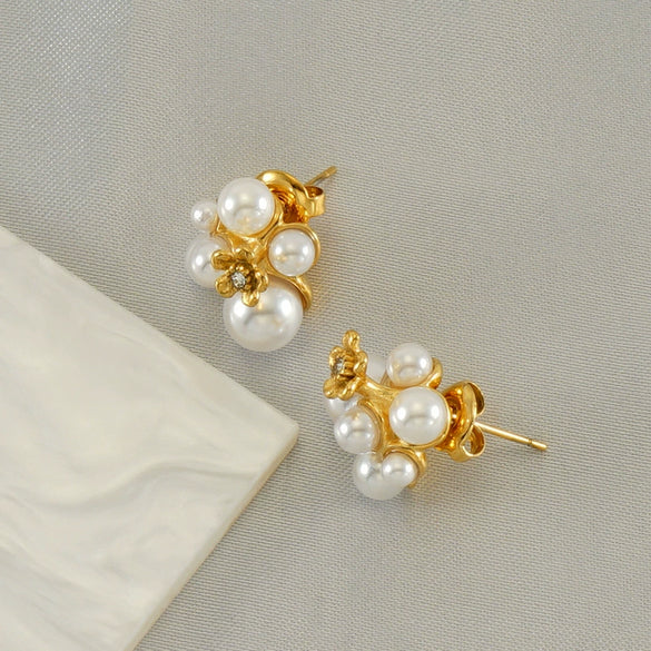 Women's Stainless Steel And Pearl Earrings With Irregular Light Luxury Design