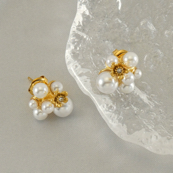 Women's Stainless Steel And Pearl Earrings With Irregular Light Luxury Design