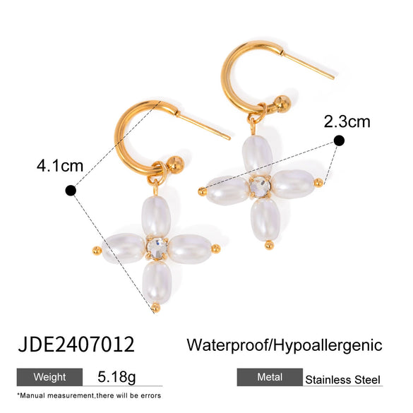 Women's Stainless Steel And Pearl Geometric Cshaped And Crossshaped Electroplated Earrings And Necklace