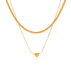 Women's Stainless Steel And Titanium Steel Blade Snake Bone Chain Doublelayer Necklace With Heart Pendant And Electroplating Design Ins Style