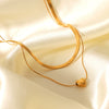 Women's Stainless Steel And Titanium Steel Blade Snake Bone Chain Doublelayer Necklace With Heart Pendant And Electroplating Design Ins Style