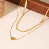 Women's Stainless Steel And Titanium Steel Blade Snake Bone Chain Doublelayer Necklace With Heart Pendant And Electroplating Design Ins Style