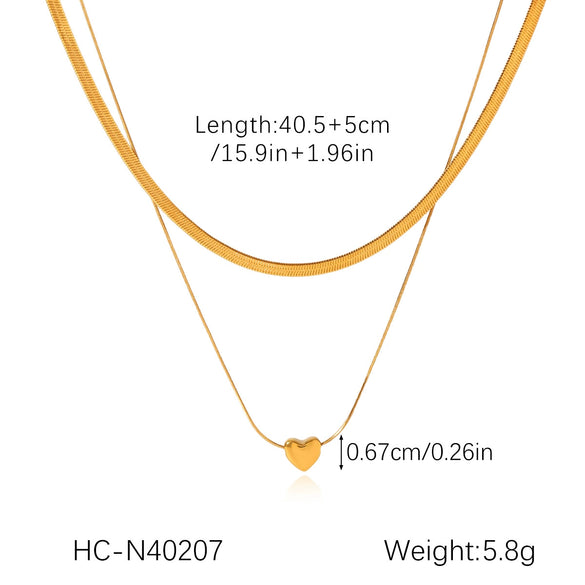 Women's Stainless Steel And Titanium Steel Blade Snake Bone Chain Doublelayer Necklace With Heart Pendant And Electroplating Design Ins Style