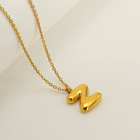 Women's 316L Stainless Steel And 316L Stainless Steel Chubby Bubble Letter Pendant Necklace With Electroplating