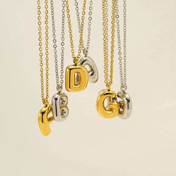 Women's 316L Stainless Steel And 316L Stainless Steel Chubby Bubble Letter Pendant Necklace With Electroplating