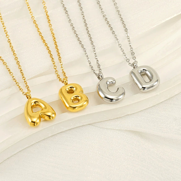 Women's 316L Stainless Steel And 316L Stainless Steel Chubby Bubble Letter Pendant Necklace With Electroplating