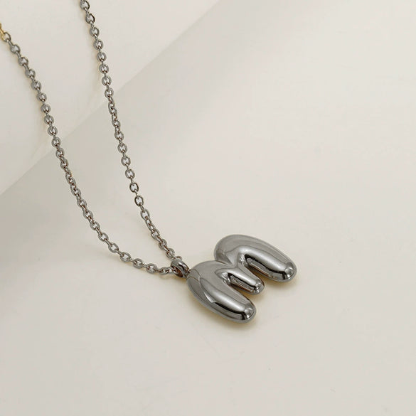 Women's 316L Stainless Steel And 316L Stainless Steel Chubby Bubble Letter Pendant Necklace With Electroplating