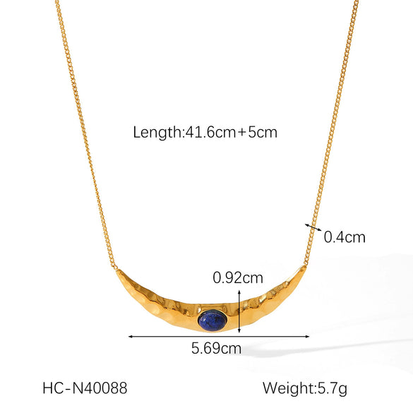 Women's Stainless Steel And Titanium Steel Crescentshaped Pendant Necklace With Hammer Pattern And Electroplating Treatment