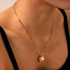 Women's Stainless Steel And Titanium Steel Cshaped Pendant Necklace Inlaid With Pearl Geometric Style Electroplated