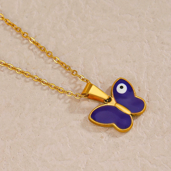 Women's Stainless Steel And Titanium Steel Devil's Eye Butterfly Necklace With Oil Dripping Design And Electroplating Process