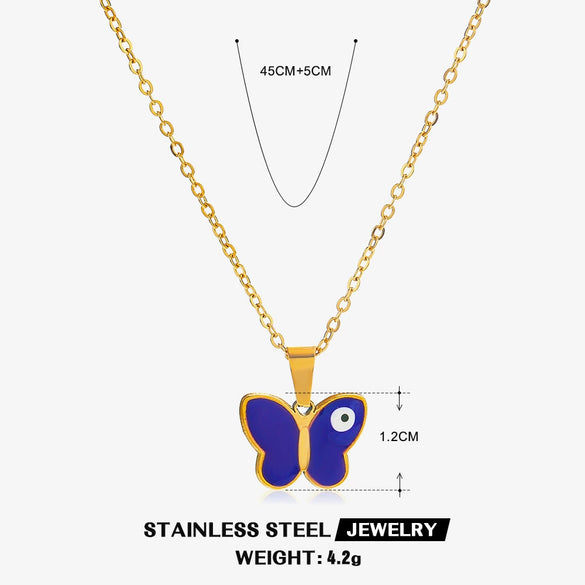 Women's Stainless Steel And Titanium Steel Devil's Eye Butterfly Necklace With Oil Dripping Design And Electroplating Process