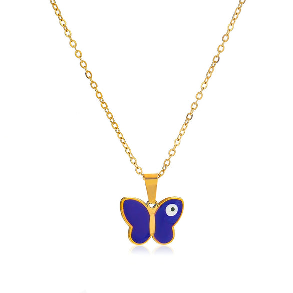 Women's Stainless Steel And Titanium Steel Devil's Eye Butterfly Necklace With Oil Dripping Design And Electroplating Process