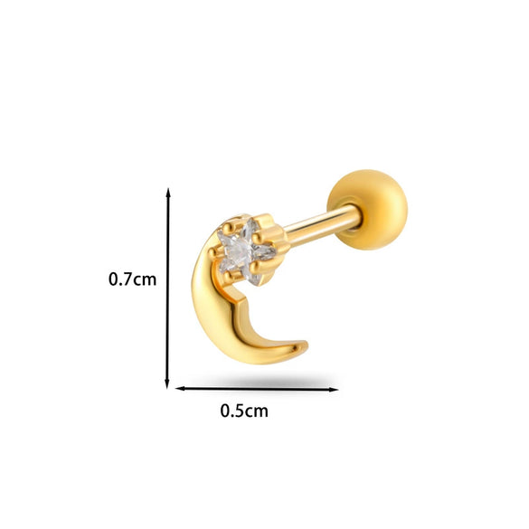 Women's Stainless Steel And Titanium Steel Ear Studs With Color Zircon Flower Planet Moon Design And Geometric Pattern Electroplated