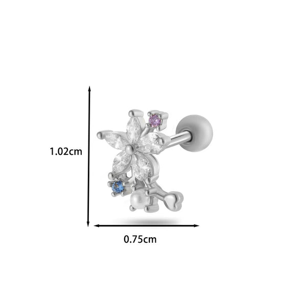 Women's Stainless Steel And Titanium Steel Ear Studs With Color Zircon Flower Planet Moon Design And Geometric Pattern Electroplated