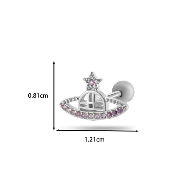Women's Stainless Steel And Titanium Steel Ear Studs With Color Zircon Flower Planet Moon Design And Geometric Pattern Electroplated