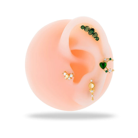 Women's Stainless Steel And Titanium Steel Ear Studs With Color Zircon Flower Planet Moon Design And Geometric Pattern Electroplated