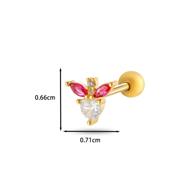Women's Stainless Steel And Titanium Steel Ear Studs With Color Zircon Flower Planet Moon Design And Geometric Pattern Electroplated