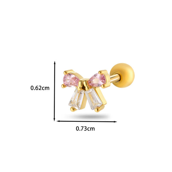 Women's Stainless Steel And Titanium Steel Ear Studs With Color Zircon Flower Planet Moon Design And Geometric Pattern Electroplated
