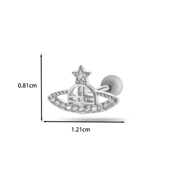 Women's Stainless Steel And Titanium Steel Ear Studs With Color Zircon Flower Planet Moon Design And Geometric Pattern Electroplated