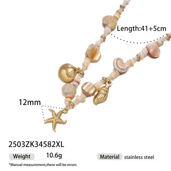 Women's Stainless Steel And Titanium Steel Electroplated Starfish Shell Necklace Beaded Accessories