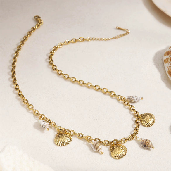 Women's Stainless Steel And Titanium Steel Electroplated Starfish Shell Necklace Beaded Accessories