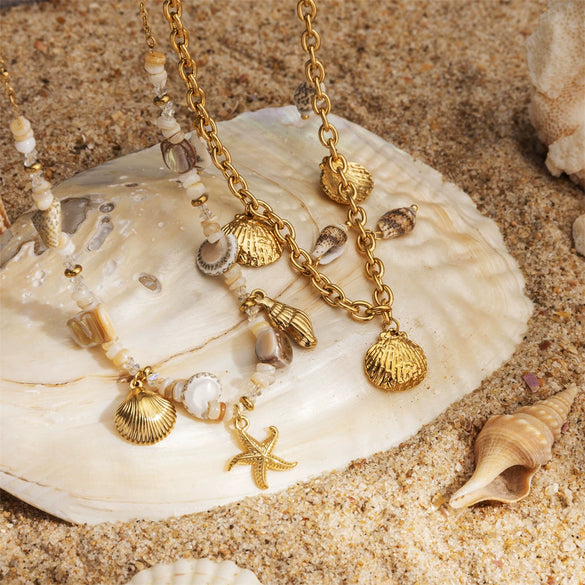 Women's Stainless Steel And Titanium Steel Electroplated Starfish Shell Necklace Beaded Accessories
