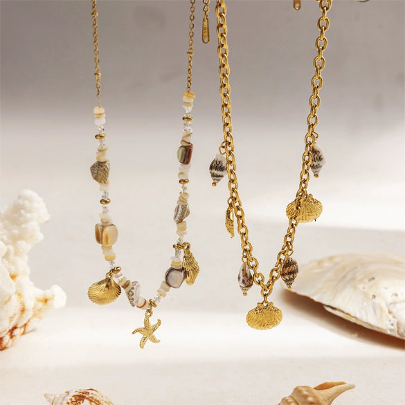 Women's Stainless Steel And Titanium Steel Electroplated Starfish Shell Necklace Beaded Accessories